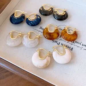 Detailed view of assorted vintage resin geometric hoop earrings in multiple colors