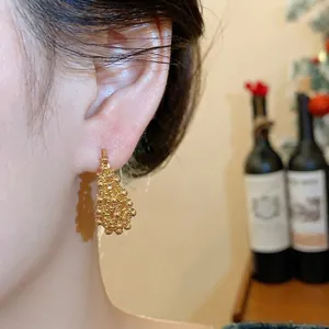 Elegant 18k gold plated textured cluster drop earrings for women with minimalist style