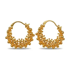 Elegant 18k gold-plated hollow beaded hoop earrings for women in minimalist style