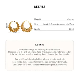 Technical specifications and size details for 18k gold-plated hollow hoop earrings.