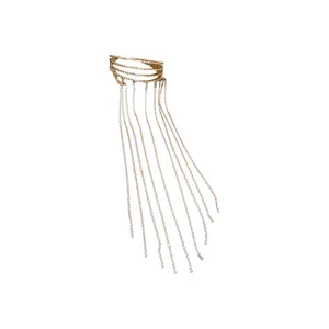 Elegante cerchietto multistrato dorato con lunghe nappe di strass brillanti da donna