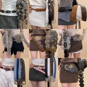 Damen Western Vintage Kunstleder Nieten Taillenkette Gürtel Punk Y2K Mode Schmetterlingsschnalle Taillen Accessoires Für Party