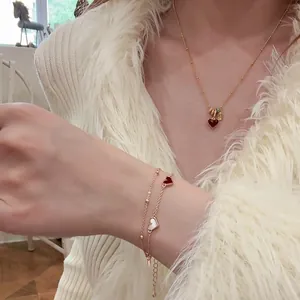 Zirconia Mother Of Pearl Heart Pendant Necklace Real Gold Plated Brass Enamel Clavicle Chain Luxury Women Fashion Jewelry
