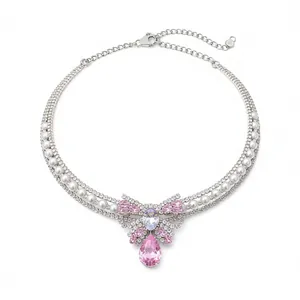 Elegant pearl and pink zircon butterfly necklace featuring a stunning teardrop pendant