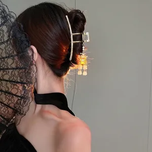 Palace Style Glowing Lantern Tassel Artificial Pearl Hairpin Vintage Alloy Hair Stick Flower Hair Claw Clip For Women Fashion Accessories