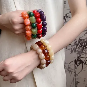 Acrylic Irregular Geometric Beaded Bracelet Marble Texture Office Style Minimalist Handcrafted Jewelry For Women