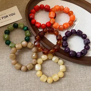 Minimalist irregular geometric acrylic beaded bracelet set available in multiple colors