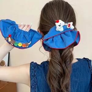 Koreanischer Stil Doppellagige Rüschen Denim Stoff Haargummis Süße Cartoon Tier Hund Haarbänder Damen Mode Haarschmuck