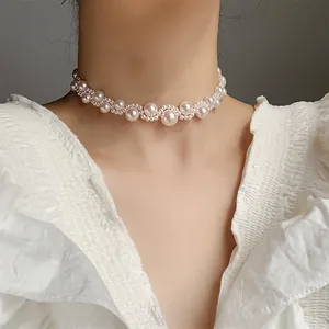 Collar De Perlas Artificiales De Imitación De Lujo Para Mujer Elegante Tejido De Múltiples Hebras Choker Joyería Coreana
