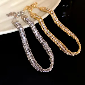 Vintage Rhinestone Wrap Chain Bracelet For Women Copper Gold Silver Plated Elegant Fashion Luxury Shiny Party Jewelry Gift