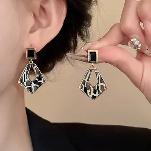 Vintage Luxury Geometric Square Rhinestone Drop Earrings With 925 Sterling Silver Post Gold Plated Alloy Hollow Dangle Earrings For Women