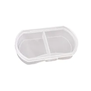 Minimalist portable transparent plastic jewelry storage box with two compartments and clasp