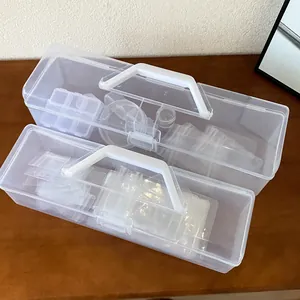 Portable clear plastic storage boxes with handles for jewelry and small accessories