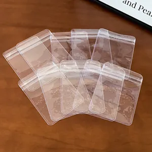 Close-up detail of clear small plastic ziplock bags for jewelry and accessories storage