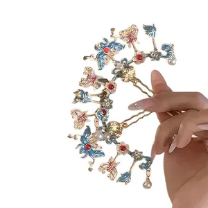 Elegant Chinese style butterfly flower hairpin with white pearls for traditional hairstyles