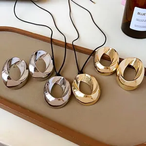 Minimalist Alloy Twisted Oval Pendant Necklace Clavicle Chain Geometric Drop Earrings With 925 Sterling Silver Post For Women