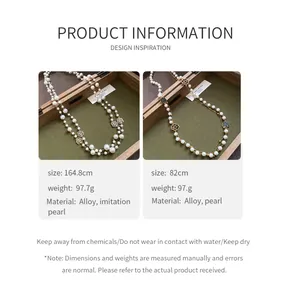 Product detail page showing size, weight, and material of the French style pearl necklace