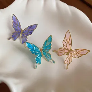 Exquisite fairy-style butterfly enamel ear clips in purple blue and pink fashion jewelry
