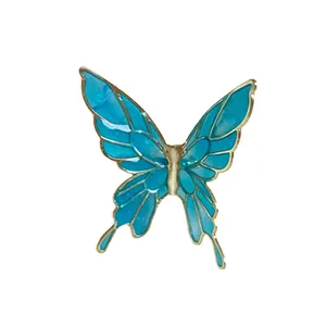 Elegant turquoise butterfly drip oil clip earrings with golden metal outlines for women