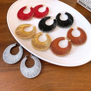 Bohemian Alloy Round Hollow Hoop Earrings With Silver Earring Post Braided Texture Dopamine Colorful Geometric Fashion Jewelry For Women