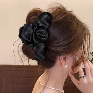 Premium large black fabric hair claw clip for elegant bun hairstyles Korean style