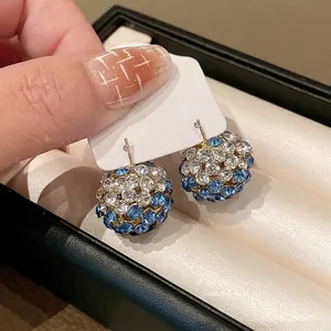 Alloy Rhinestone Front-Back Stud Earrings With 925 Sterling Silver Earring Post Double Sided Ball Geometric Earrings For Women