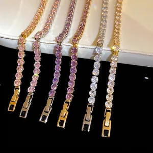18K Gold Plated Copper Zirconia Tennis Bracelet For Women Geometric Square Clasp Fashion Luxury Elegant Hand Jewelry Gift
