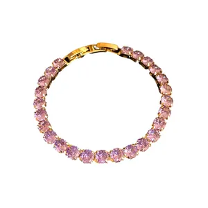 Elegant 18k gold plated tennis bracelet featuring pink cubic zirconia and a square clasp