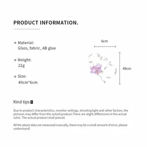 Detailed infographic of a fabric flower pendant necklace with dimensions and material info.