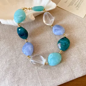 Elegante collana di perle ovali in acrilico marmorizzato in stile dopamina estiva dolce