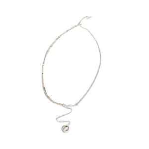 Minimalistische zilverkleurige Y-vormige ketting met glanzende ronde kraal hanger dames. (91 characters)