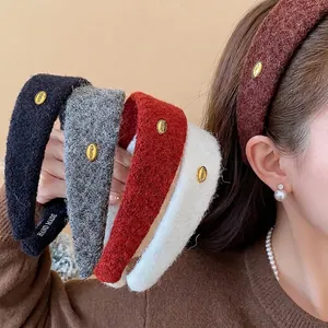 Korean Style Flocked Wide Headband For Women Simple Fashion High Cranial Top Hair Hoop Handmade Fabric Headwear Daily Accessory