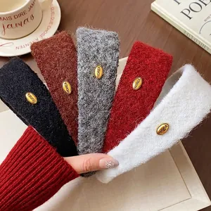Korean style set of five wide textured fuzzy headbands in various warm autumn colors