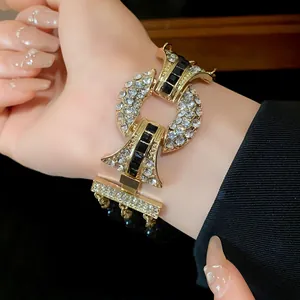 Dettaglio di una collana di lusso francese con strass scintillanti e gemme nere brillanti