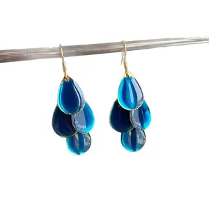 Elegant vintage blue oil drip waterdrop earrings with tiered design for women