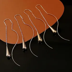Minimalist Metal Water Drop Tassel Geometric Earrings For Women Niche Design Elegant Long Chain Ear Wire Jewelry Gift