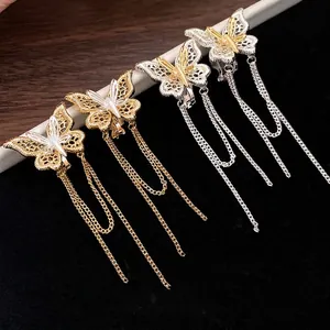 Eleganti clip per orecchie a farfalla placcati in oro 18k con nappe per orecchie senza buco