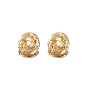 Elegant gold twisted knot stud earrings with vintage rose design and steel needles