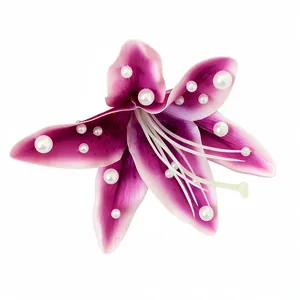 Elegant purple lily hair clip decorated with white pearls, sweet floral hair accessory.