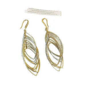 Elegant oval pleated hollow dangling earrings with gold and silver tone hooks