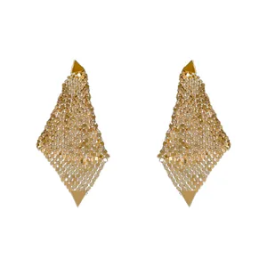Elegant irregular gold sequin mesh drop earrings with triangular metal studs for women