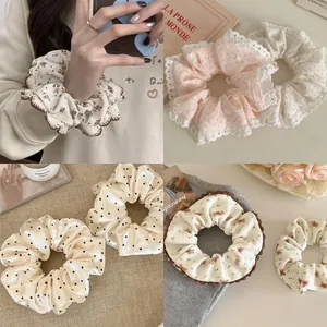 Korean Style Sweet Floral Polka Dot Hair Scrunchies High Elasticity Fabric Hair Ties Fashion Cute Headwear For Women Girls