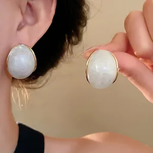 Pendientes de botón geométricos de resina retro con agujas de plata joyería mujer