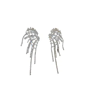 Glamorous silver-toned irregular tassel drop earrings with sparkling rhinestones