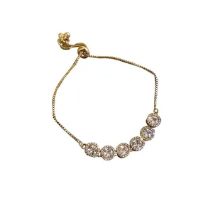 Elegant gold-plated adjustable drawstring bracelet featuring sparkling square zircons