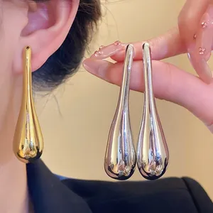 Minimalist Smooth Waterdrop Pendant Earrings For Women Gold Silver Plated Drip Drop Jewelry With Earring Post