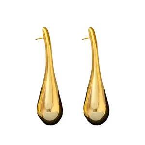 Elegant minimalist gold teardrop drop earrings with a high-polish smooth finish