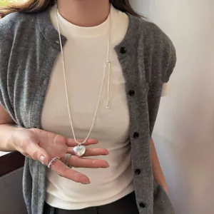 Brushed Heart Water Drop Pendant Adjustable Slide Necklace For Women Elegant Copper Fashion Jewelry Clavicle Snake Chain