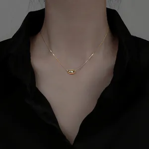 Minimalist Titanium Steel Love Bean Pendant Necklace For Women Elegant Korean Style Gold Silver Plated Clavicle Chain Fashion Jewelry Accessory