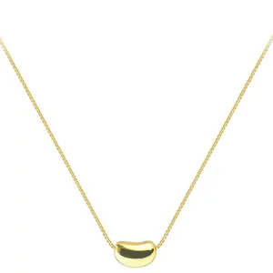Elegant minimalist gold stainless steel necklace with small bean pendant for women